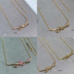 Designer's Gold plating Full Diamond Knot Necklace 18K Rose Cross Light Luxury New Sterling Silver Collar Chain Female Gift