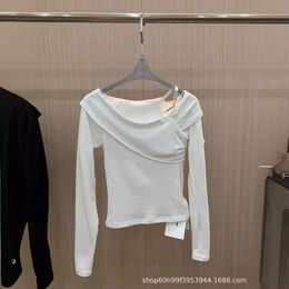 Women's T-shirt Year Niche Design Fashionable Chain Diagonal Collar Off Shoulder Solid Colour Long Sleeved Top