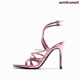 Solid Summer Sandals Colour High Heels Round Toe Stiletto Cross Buckle Strap Temperament Versatile Dress Wom 659