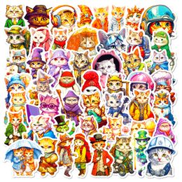 50PCS Mr Meow Stickers Cartoon Kawaii Cat Stickers Creative Comic Wearing Hat Cats Cool Anthropomorphic Cat Stickers Waterproof Luggage Guitar Notebook Decals