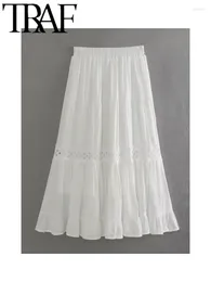 Skirts GAL 2024 Summer Crochet Hollow Out Patchwork Women White Midi Long Elastic High Waist Swing Female A-Line Skirt Y2K