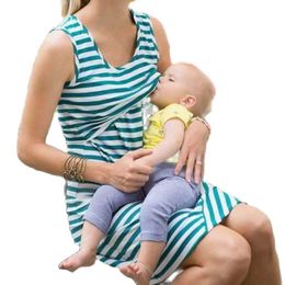 Tank Top ärmelloses gestreiftes Kleid Baby Mom Nursing Women Mutterschaft tragen l2405