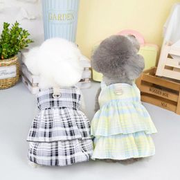 Dog Apparel Cool Clothes Black Yellow Colors Small Plaid Printing Two Feet Pet Dresses Cotton Cake Dress Products