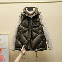 Women's Vests 2024 Down Cotton Vest Women Autumn Winter Short Stand Collar Fashion Outwear Sleeveless Quilted Jacket Female Waistcoat