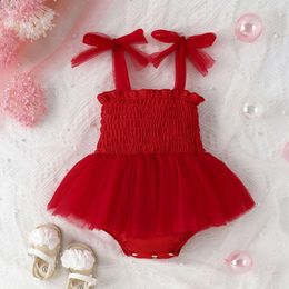 3 Colours Valentines Day Baby Girls Romper Dress Sleeveless Tie Shoulder Strap Mesh Tulle Jumpsuits 0-18M