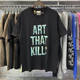 Gallerydept 24SS Vintage Gallrey Tee Depts Washed ART THAT KILLS Gold Stamp Letters Printed Logo ZOMBIE T Shirt Loose Oversized Hip Hop Unisex Short Sleeve 6065 YNF