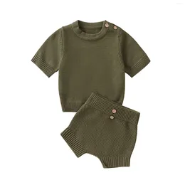 Clothing Sets 0-18M Baby Girls Boys Knitted Clothes Set Sweater Tops Shorts Child Short Sleeve Suit Pullover Outfits