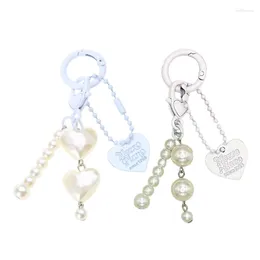 Keychains Pearl Heart Bead Charm Sweet Pendant Hanging Ornament Keyring Backpack Decoration Jewelry For Women Girls