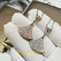 New Classic Fashion Bolgrey Pendant Necklaces B Small Skirt Full Diamond Necklace for Women High Version Fan shaped Light Luxury Temperament Simple collarbone Chai