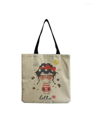 Shoulder Bags Sweet Cartoon Girl Printed Tote Large Capacity Female Handbag Quality Linen Foldable Shopping Bag Eco Reusable