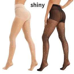 Women Socks Rhinestone 20D Silky Sheer Tights Underwear Ultra-thin Body Stockings Sexy Lingerie Summer Shiny Transparent Pantyhose