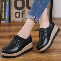 2022 Brand Leather Flats Sneakers Women Platform Lace Up Flats Shoes Female Tenis Wedge Moccasins Woman Loafers Casual Shoes