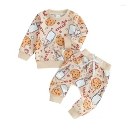 Clothing Sets Christmas Outfit 0 3 6 9 12 18 24Months 2t 3t Toddler Baby Girl Boy Clothes Floral Xmas Cookie Sweatshirt Top Pants Set