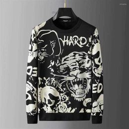 Mens Hoodies European Senior Tiger Drill Printed Sweater Autumn And Winter Trend Casual Large Round Neck Sports Pullover Men