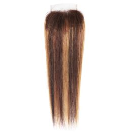 Top Closures Indian Human Hair 4X4 Lace Closure Baby Hair Straight Body Wave Piano Colour P4/27 Free Part Ptqqp