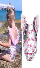 Baby Girls One Piece Swimsuit Flamingo Striped Mesh Bikini Toddler Kids Swimwear Children Beachwear Bathing Suit Monokini OnePiec7137997