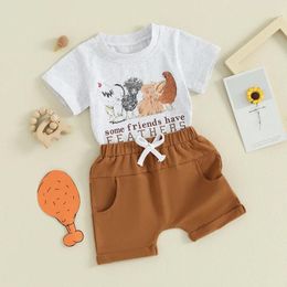 Kleidungssets Kleinkind Baby Jungen Mädchen Sommer Kleidung Freilandhähnchen -T -Shirt und Kordel Shorts 2pcs Set Casual Farm Outfit DNHFF