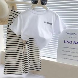 Clothing Sets 1-8 Years Kid Girls Letter Short Sleeve T-Shirt Stripes Pants 2Pcs Clothes Set Summer Top Trousers Suits Fashion Casual