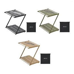 Camp Furniture Outdoor Camping Storage Rack Portable Desktop Double Foldable Picnic Folding Table Multifunctional Shelf