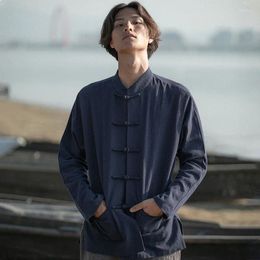 Ethnic Clothing Men Clothes 2024 Cotton Linen Casual Shirts Man Long Sleeve Chinese Men'S Tunic Tang Suit Hanfu TA2362