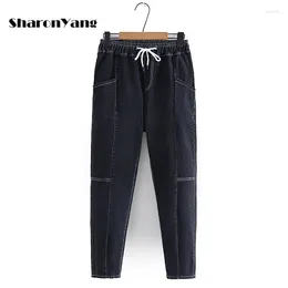 Women's Jeans 60-110Kg Baggy Women High Waisted Woman Large Size Black Mom Denim Harem Pants Loose