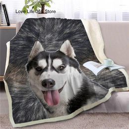 Blankets Husky Sherpa Printed Fleece Blanket Animal Dog Cover Children Adult Thick Quilt Fashion Bedspread Throw Kids