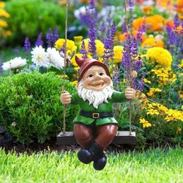 Gnomes Swing Creative Home Decor Garden Gnomes Outdoor Hanging Swing Statue Cute Resin Craft Christmas Gift Ornaments 240516