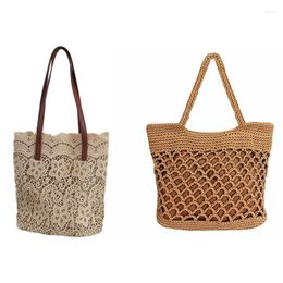 Shoulder Bags Handbag Women Fashion Woven Straw Bag (Light Brown) With Big Lace Female (Champagne)