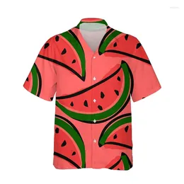 Men's Casual Shirts Summer Hawaiian Harajuku 3D Fruit Watermelon Printed For Men Funny Streetwear Short Fashion Clothes Shirt