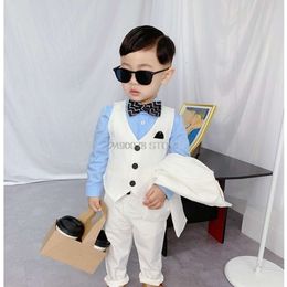 School Kids Formal baptism Tuxedo Flower Boys Wedding Suit Jacket Vest pants 3Pcs Children Performance Dance Party Dress Costume