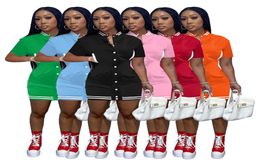 2022 Women Casual Varsity Dress Summer Short Sleeve Button Medium Sports Basketball Dresses Skinny Skirt Designer Clothes4644936