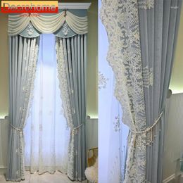 Curtain Customised Blue Purple White Lace Screen Splicing With Chenille Curtains For Living Room Bedroom Balcony Bay Window Valance