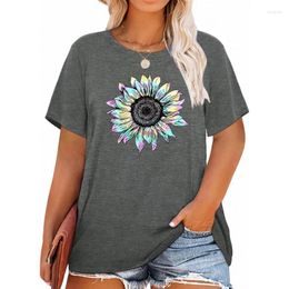 Women's T Shirts Womens Plus Size Daisy Graphic T-Shirt Summer Flower Cute Short Sleeve Casual Loose Tees Tops For Women