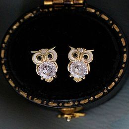 Cute Gold Owl Stud Earrings Charm Designer Jewelry Crystal Diamond Bird Stud Ear Rings Woman Girls Gift Jewelry
