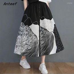 Skirts Black Cotton Vintage Floral High Waist Summer Casual Loose Long For Woman Womens 2024 Skirt Clothes