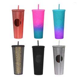 Mugs 24 Oz Coffee Cup Summer Holiday Cold Water Mug Tumbler With Straw Double Layer Plastic Durian Diamond Radiant Goddess Cups