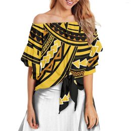 Women's Blouses Luxury Design Polynesia Tribe Off Shoulder Tops Polyester Women Shirt Flare Sleeve Retro StyleTattoos Printing