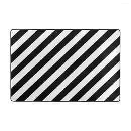 Carpets Black And White Diagonal Stripe Doormat Carpet Mat Rug Polyester Non-Slip Floor Decor Bath Bathroom Kitchen Balcony 60 90