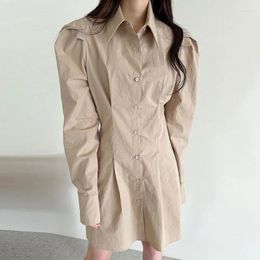 Casual Dresses SuperAen Korean Chic Autumn Lapels Single Breasted Waist Puff Sleeves Style Long Sleeve Shirt Dress Woman