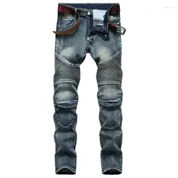 Men's Jeans 2024 Patchwork Fashion Biker Hip Hop Slim Straight Elastic Cycling Denim Pants Male Casual Streetwear Trouser