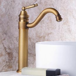 Bathroom Sink Faucets Antique Brass Basin Faucet Single Handle Vintage Bronze High Old Retro Cold Bath Mixer Water Washbasin Tap