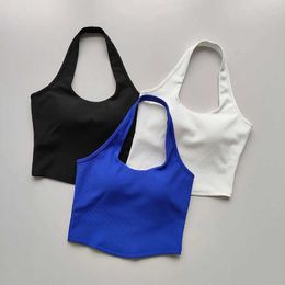 Women's Tanks Camis Integrated Cup 2023 Summer New Sports Bra Womens Shockproof Running Party Bra Hanging Collar Back Fitness Tank Top Y240523