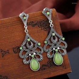 Stud Earrings Women Vintage Rhinestone Colourful Opal Classic Ethnic Long Antique Silver Colour Alloy Boho Femme Jewellery