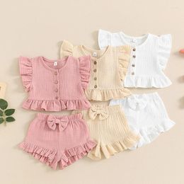 Clothing Sets 2PCS Kids Baby Girl Clothes Set Sleeve Button Down Ruffled Tops Elastic Waist Shorts Summer Cotton Outfits For Child Girls