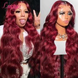 Synthetic Wigs 99J Burgundy lace front human hair wig body wave red adhesive free wig Brazil 13x4 high-definition lace front wig sales cleaning Q240523