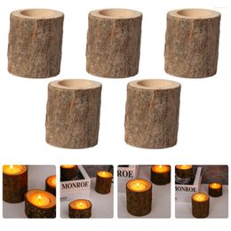 Candle Holders 5Pcs Pillar Candleholder Decoration Natural Wood Candlestick (Coffee)