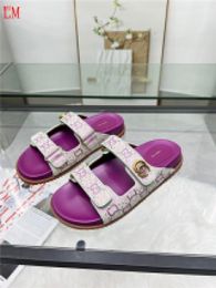 Designer Luxury G Canvas Slide Sandal With Buckle Straps Purple Multicolor Platform Slip On Casual Mules Flip Flop Flat Slipper With Box