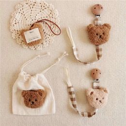 Cloth Cute Bear Baby Pacifier Clip Chain Plaid Newborn Pacifiers Clips Infant Dummy Holder Teething Toys Toddler Nipple Chains L2405