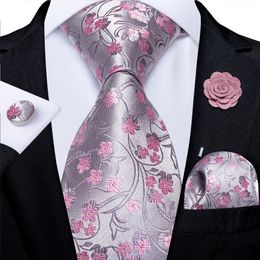 Neck Ties 100% Silk Floral Pink For Men Wedding Party Man Tie Handkerchief Brooch Cufflinks Set Accessories Gravata DiBanGu 221205 220c