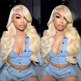 Synthetic Wigs 613 HD Lace Front Wig 13x6 Blonde Body Wave Human Hair Wig Suitable for Womens Choice Pre Picked Adhesive Free Low Cost Sales Cleaning Q240523